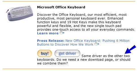 ‘Same driver as the other two keyboards. Do we need a new download page, or should we combine them?’